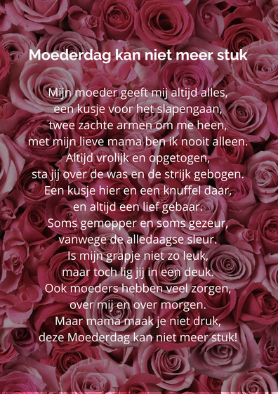 Moederdag kan niet meer stuk gedicht