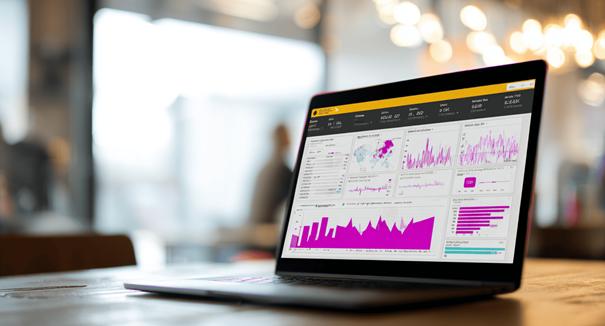 Afbeelding van een laptop met een PowerBI dashboard erop
