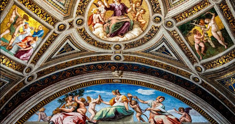 Rijke plafondschildering met klassieke figuren laat zien hoe je cultuur ontdekken in Nederland kunt via kunst en historische gebouwen