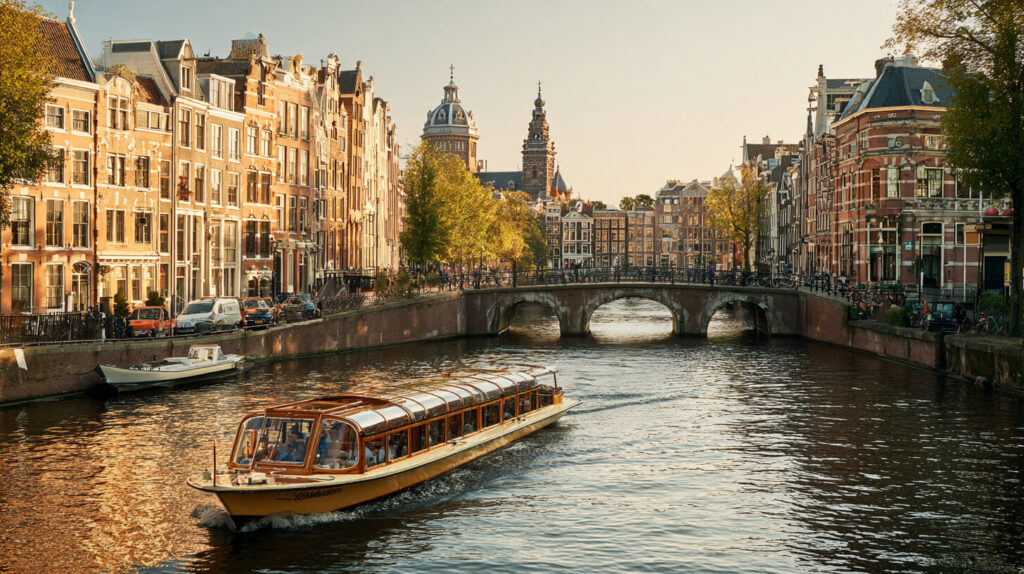 Tocht over het water biedt uitzicht op historische gebouwen en grachten tijdens een citytrip.