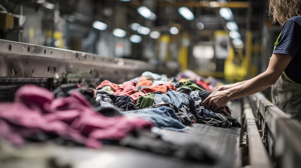 Textielafval wordt gesorteerd voor hergebruik en recycling binnen de circulaire textielketen.